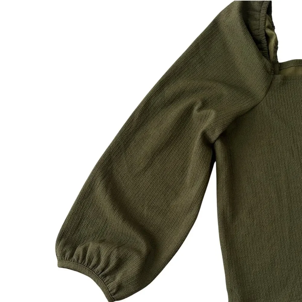 Madewell Olive Green Puff Sleeve Top L Cottagecore Boho Granola Whimsigoth